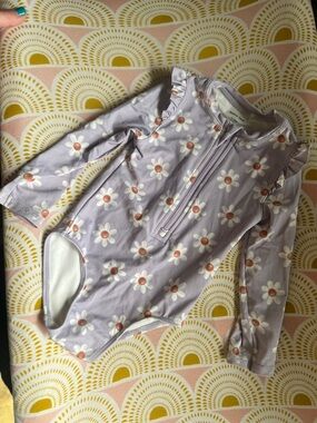 Petit Lem Lavender Daisy Long Sleeve One-Piece Swimsuit